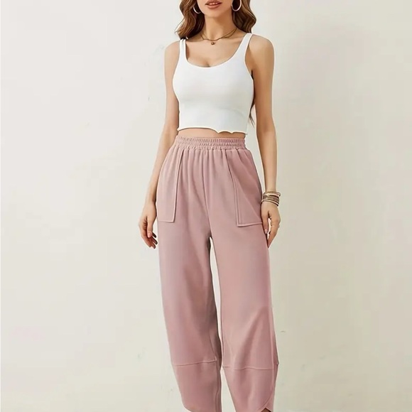 Women's Pink High-Waisted Pants - Picture 1 of 7